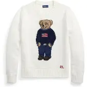 Ralph Lauren for woman. 211978359001 Cotton and linen pullover with white Polo Bear (S), Casual
