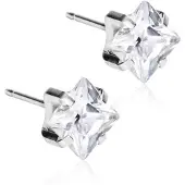 Blomdahl Silver Titanium Tiffany Edge CZ White 7 mm
