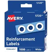 Avery reik vahvikkeet, valkoiset, 1000 kpl/pakkaus - AVE05720