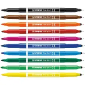 Stabilo Trio 2 in 1 - Felt-tip pen and fineliner in one - Set of 10 pieces