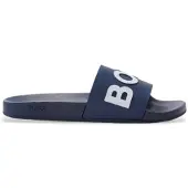 BOSS for man. 50471271 Navy embossed logo flip flops (38), Flat, None, Casual, Beachwear