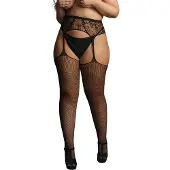 Le Désir Fishnet and Lace Garterbelt Stockings - Plus Size