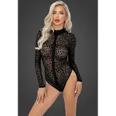 Noir Handmade F287 Leopard flock bodysuit with long sleeves