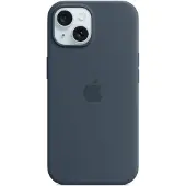 Apple iPhone 15 silikonikuori MagSafella, myrskynsininen