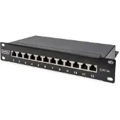 Digitus 10" Cat6a Patch Panel, 12-porttinen kytkentäpaneeli, musta