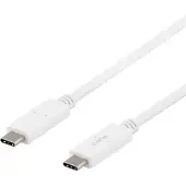 Deltaco USB-C -kaapeli, 100 W, 2 m, valkoinen