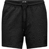 Only & Sons Onsted Life Solid Seersucker Swim Noos - Black - XL