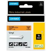 Dymo Rhino -vinyyliteipit, 12 mm x 5,5 m, musta / oranssi, itseliimautuva