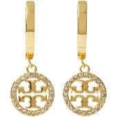 Tory Burch Icon Pavé Huggie Hoop Earrings - Gold - ONE SIZE