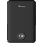 Deltaco 5000 mAh, wireless charging, PD 20W, magnet -varavirtalähde, Musta