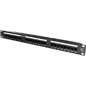 Deltaco 19" kytkentäpaneeli, 24xRJ45, Cat6a, UTP, 1U, 10Gbps, musta