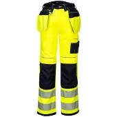 Portwest PW306 keltainen Hi-Vis Stretch riipputaskuhousut