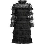 Malina Carmine Frill Lace Mini Dress - Black - S