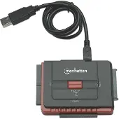 Manhattan USB-A to SATA/IDE Adapter Cable, 3-in-1 with One-Touch Backup, Male to Male, 1.5m, 480 Mbps (USB 2.0), Hi-Speed USB, Black, Three Year Warranty, Blister (179195)