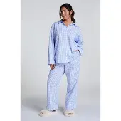 Hunkemoller Jacket Ls Seersucker Check - Blue - S