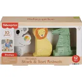 Fisher-Price Wooden Stack & Sort Animals -lelu vauvoille ja taaperoille, 10 puista osaa, 1 vuosi/vuosia, Puu, Monivärinen