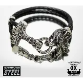 Northern Viking Jewelry Thors Hammer Wolf rannekoru NVJRA013