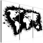Artgeist Monokromaattista Maailmankartta - Triptyykki taulusetti
