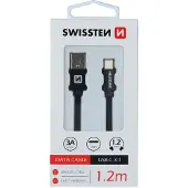 Swissten 1,2m punottu USB - USB-C kaapeli