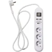 Airam 3-Osainen jatkojohto+litteä pistoke +2usb