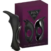 Feelztoys - Zeus Dual värisevä penisrengas, kahdella moottorilla, klitoriskiihottimella, tyylikäs, ladattava, silikoninen, musta