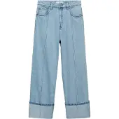 Mango Wide Leg Cropped Jeans With Rolled-Up Hem - Blue - 34