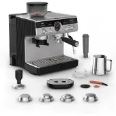 Krups Precision XP801T10, Espressokone, 3 L, Jauhettu kahvi, Sisäänrakennettu jauhin, Musta, Ruostumaton teräs