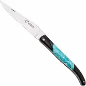 Laguiole En Aubrac Ebony, Larimar Inlay, Handcarved Plates, pocket knife, 12 cm