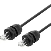 Deltaco S/FTP Cat6a suojattu laitekaapeli, 2m, IP68, PG13.5, musta