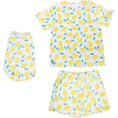 TIAKI Pet & Parent Lemon -yhteensopivat pyjamat ihmiselle L-koko + koiranpaita 35cm selänpituus