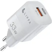 Lippa 33W PD & QC GaN seinälaturi - USB-C, USB-A - valkoinen