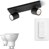 Philips Runner 2 Spotilla, Musta + Dimmer Switch + 2 Kpl White Gu10 -lamppua