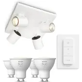 Philips Runner 4 Spotilla, Valkoinen + Dimmer Switch + 4 Kpl White Gu10 -lamppua