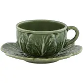 Bordallo Pinheiro - Cabbage Kuppi 30 cl ja aluslautanen 15 cm Kaalinvihreä