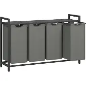 Vasagle Vaatelokerikko, pyykkikori, 3 irrotettavaa taskua, metallirunko, 116x33x72 cm, musta-harmaa.
