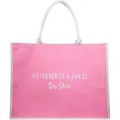 Dark Canvas Tote Large "Summer Love" ? Bubblegum Pink With Sand