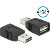 DeLOCK 65520, USB 2.0 A, USB 2.0 A, Musta