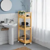 Songmics Rullakko, Kylpyhuonehylly, 20x30x80 cm, Luonnonbeige, Ratastega kärut, vannitoa riiul 3 tasemega, 20x30x80 cm, loomulik beez