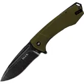 Buck Ruckus 0713GRS Blackwashed D2, Black &amp; Green Aluminium, pocket knife
