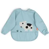 Done by Deer Sleeved Pocket Bib Tiny Farm Blue - Blue - LENGTH FRONT:34CM.SLEEVE WIDTH:72CM