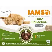 IAMS Säästöpakkaus: 48x85g Advanced Nutrition Grain Free Land Collection in Sauce märkäruokaa kissoille