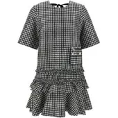 Ganni Crinkled Check Mini Dress - Black - 36