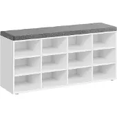 Vasagle Kenkäpenkki pehmusteella, säilytyspenkki pehmustetulla istuimella, eteisen penkki 12 osastolla, säädettävät hyllyt, makuuhuoneeseen, 11,9 x 40,9 x 18,