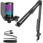 Fifine Microphone Bundle A6T AMPLIGAME USB Gaming Mikrofoni RGB - Musta
