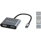 Conceptronic DONN16G, Langallinen, USB 3.2 Gen 1 (3.1 Gen 1) Type-C, 100 W, Musta, Hopea, 4K Ultra HD, 4096 x 2160 pikseliä