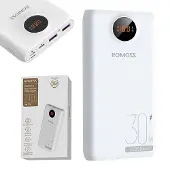 24hShop Romoss Pro Powerbank 20000mAh, PD 30W ja LED-näyttö - Valkoinen