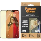 PanzerGlass iPhone 15 Pro EyeCare Ultra-Wide Fit EasyAligner karkaistu lasi näytönsuoja - musta reuna