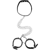 Ouch! B&W - Kaulapanta ja rannekahleet, tyylikäs, kestävä, bdsm, nahka, metalli, musta