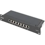 Digitus CAT 6, CLASS E PATCH PANEL, SHIELDED, 8-PORT RJ45 8P8C, LSA, 1U, 254 MM(10") RACK MOUNT, BLACK (DN-91608S)