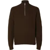 Selected Slmdane Ls Knit Structure Half Zip Noos - Brown - XL